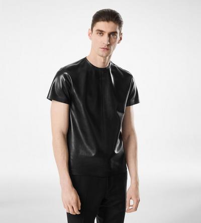 TOM FORD LEATHER BLACK SOFT NAPPA PLONGE CREW NECK