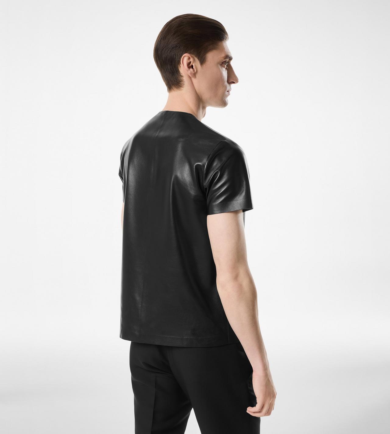 TOM FORD LEATHER BLACK SOFT NAPPA PLONGE CREW NECK