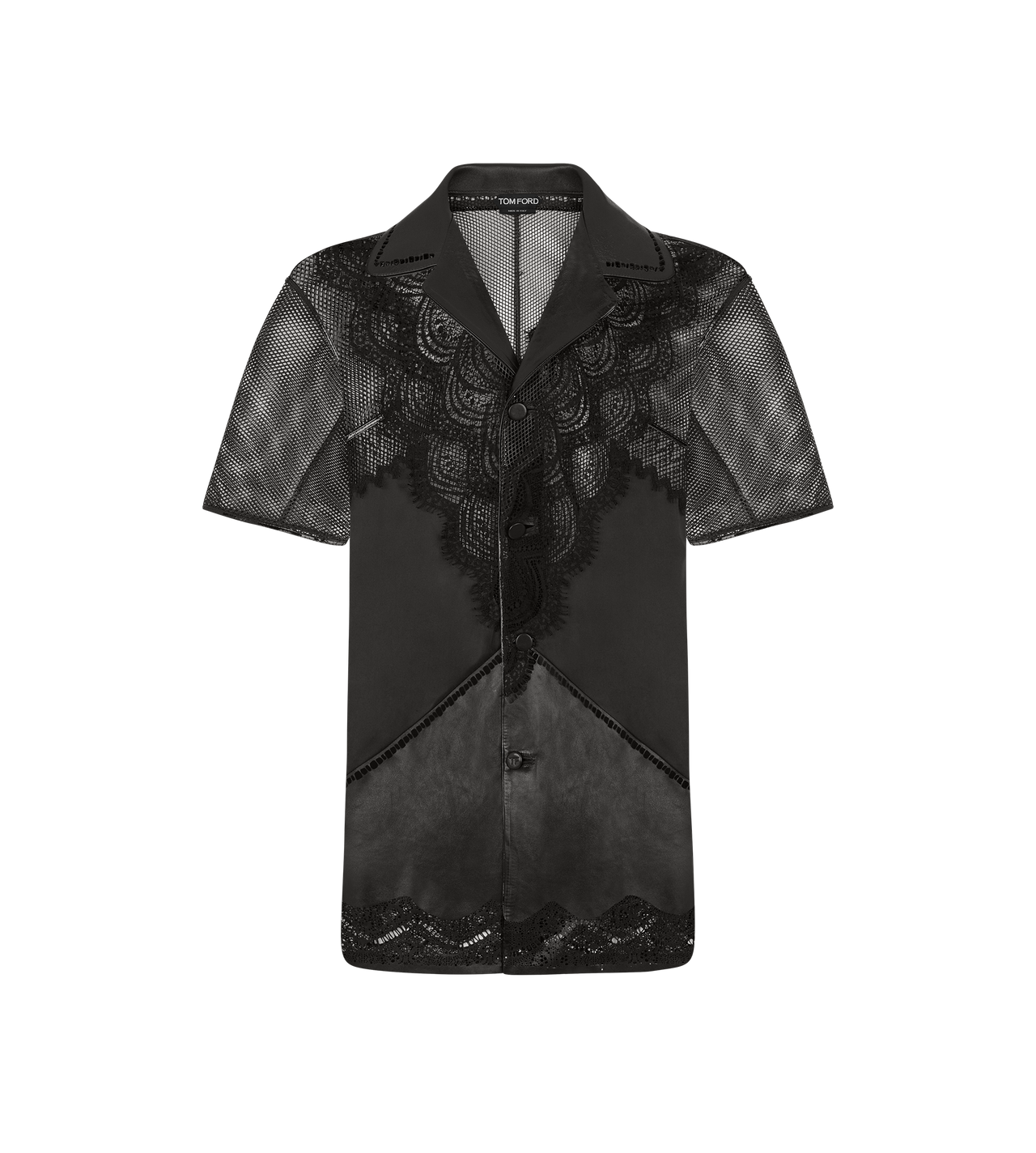 TOM FORD LEATHER BLACK LACEWORK LEATHER SHIRT