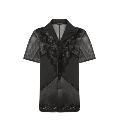 TOM FORD LEATHER BLACK LACEWORK LEATHER SHIRT