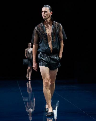 TOM FORD LEATHER BLACK LACEWORK LEATHER SHIRT