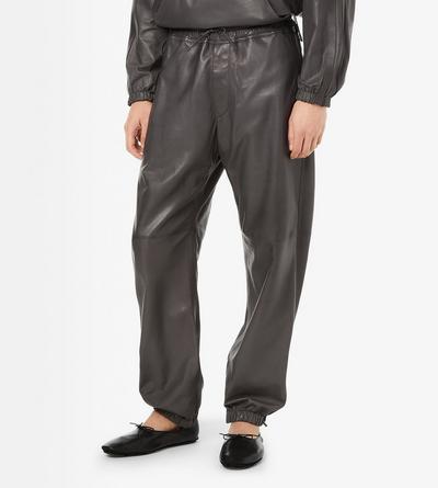 TOM FORD LEATHER LIGHT CHARCOAL LIGHT NAPPA LEATHER JOGGERS