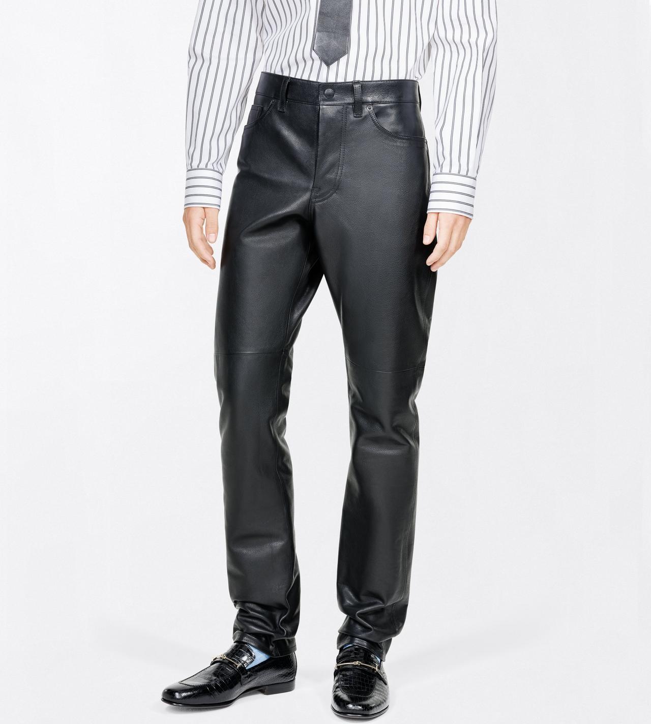 TOM FORD LEATHER BLACK NATURAL GRAIN CALF LEATHER 5 POCKET PANTS