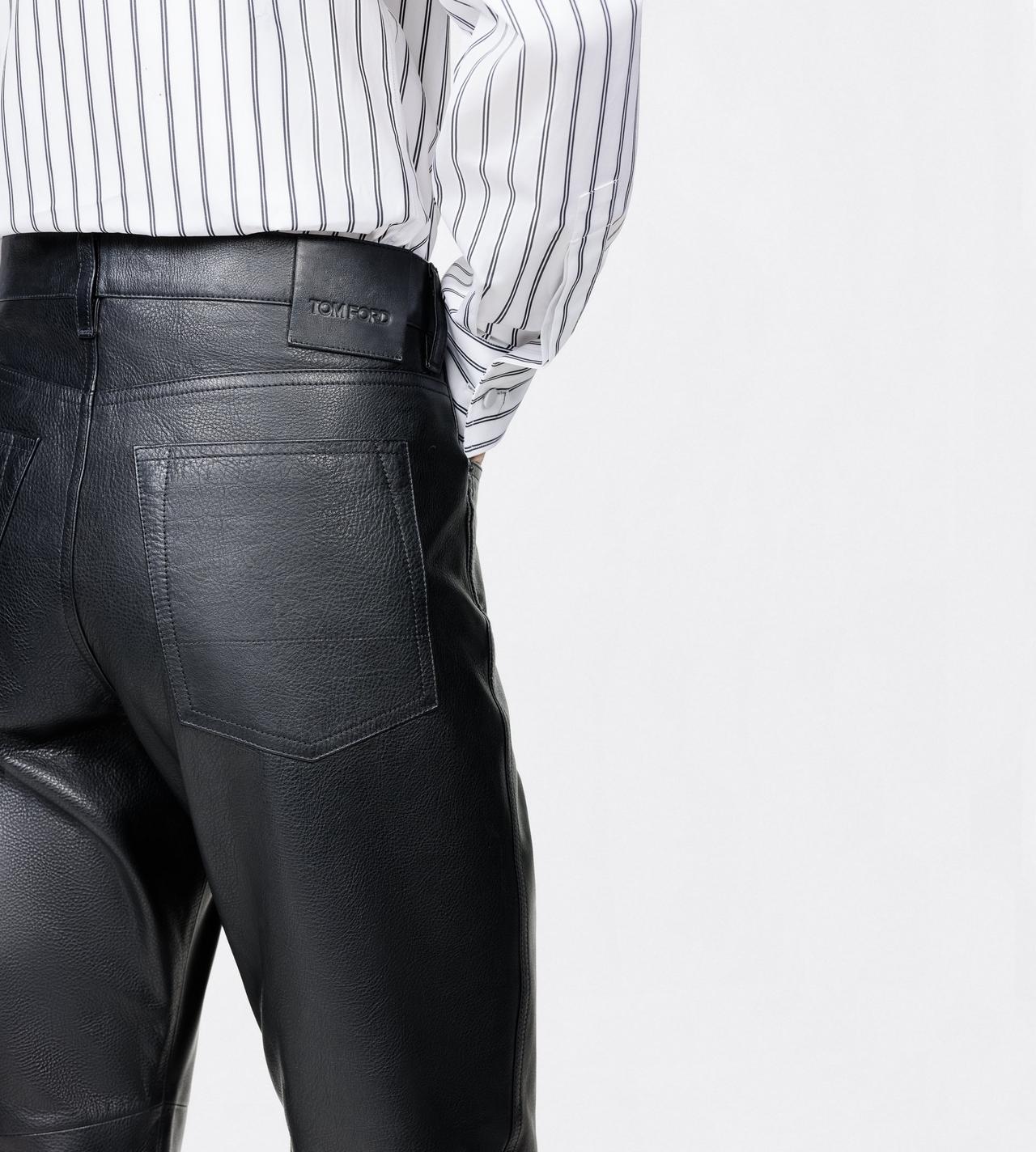 TOM FORD LEATHER BLACK NATURAL GRAIN CALF LEATHER 5 POCKET PANTS