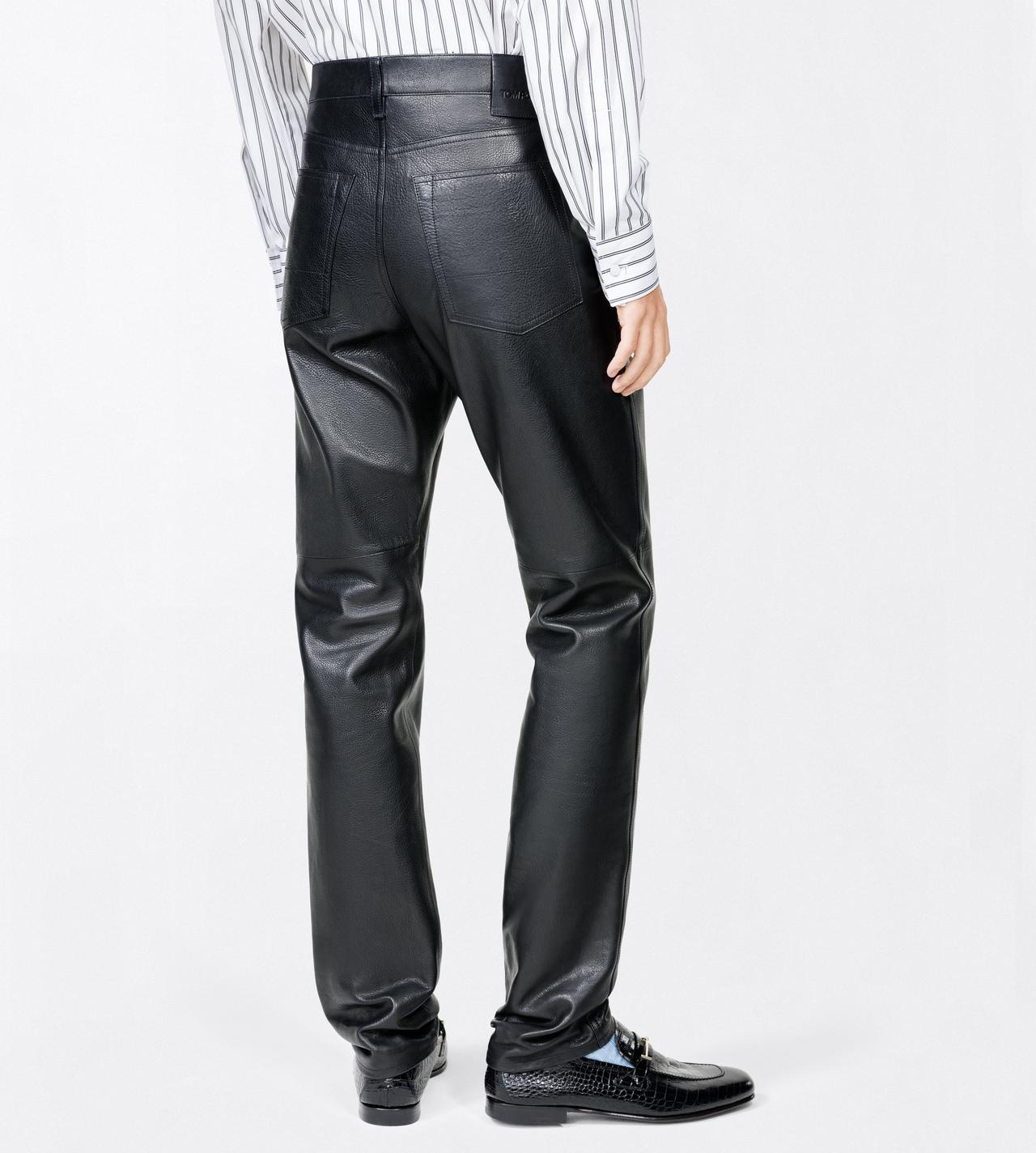 TOM FORD LEATHER BLACK NATURAL GRAIN CALF LEATHER 5 POCKET PANTS