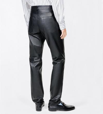 TOM FORD LEATHER BLACK NATURAL GRAIN CALF LEATHER 5 POCKET PANTS