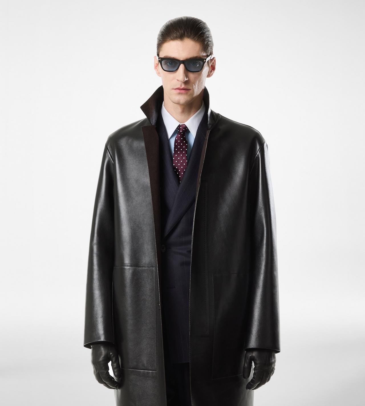 TOM FORD LEATHER COMBO BLACK & BROWN SOFT NAPPA PLONGE ALLIGATOR COLLAR CASHMERE LINED MAC