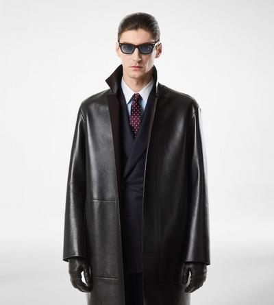 TOM FORD LEATHER COMBO BLACK & BROWN SOFT NAPPA PLONGE ALLIGATOR COLLAR CASHMERE LINED MAC