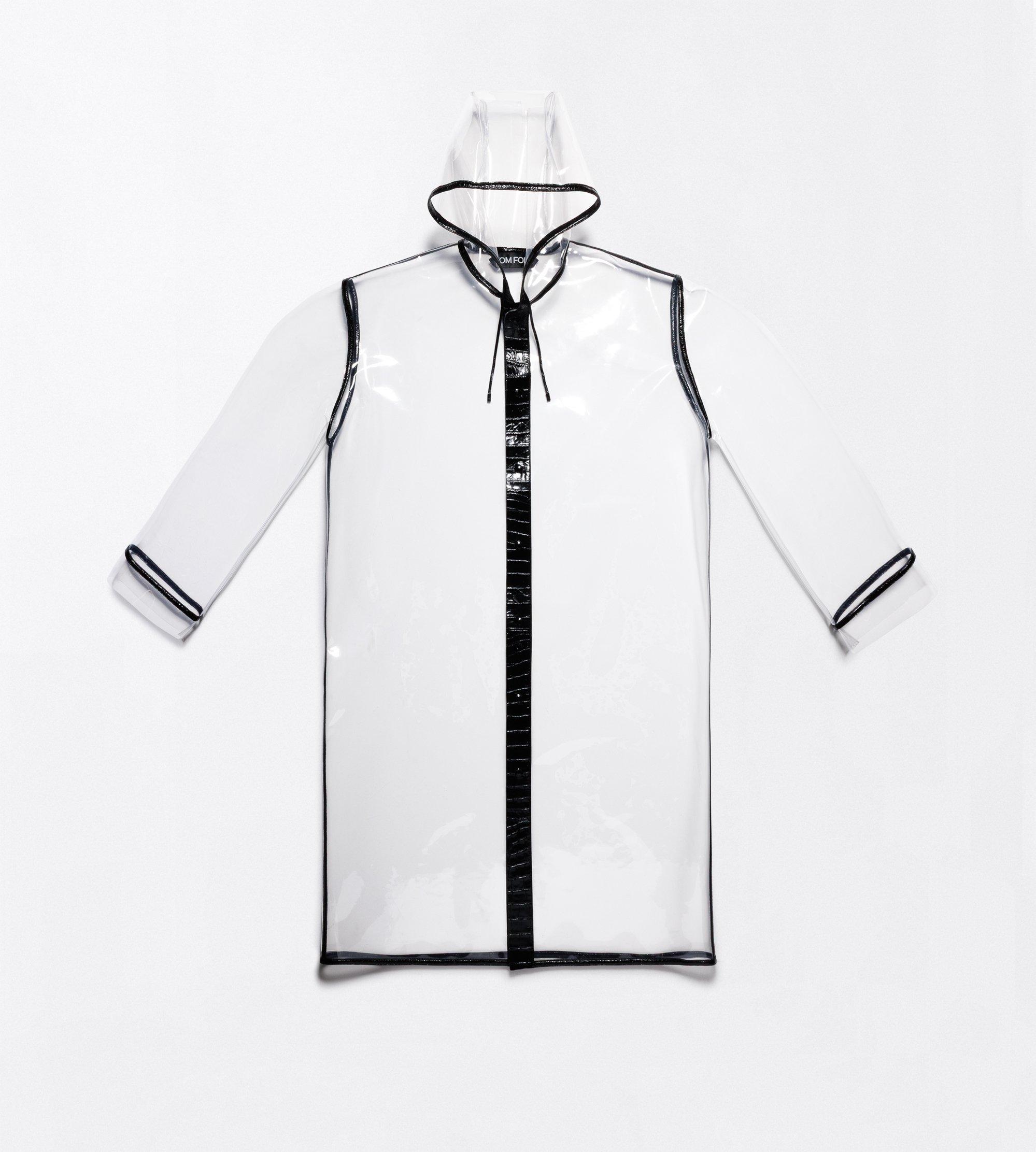TRANSPARENT RAINCOAT WITH PRINTED LEATHER DETAILS