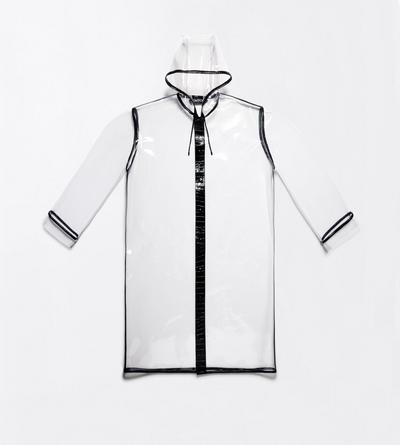 TOM FORD THERMOPOLYURETHANE BLACK TRANSPARENT RAINCOAT WITH PRINTED LEATHER DETAILS