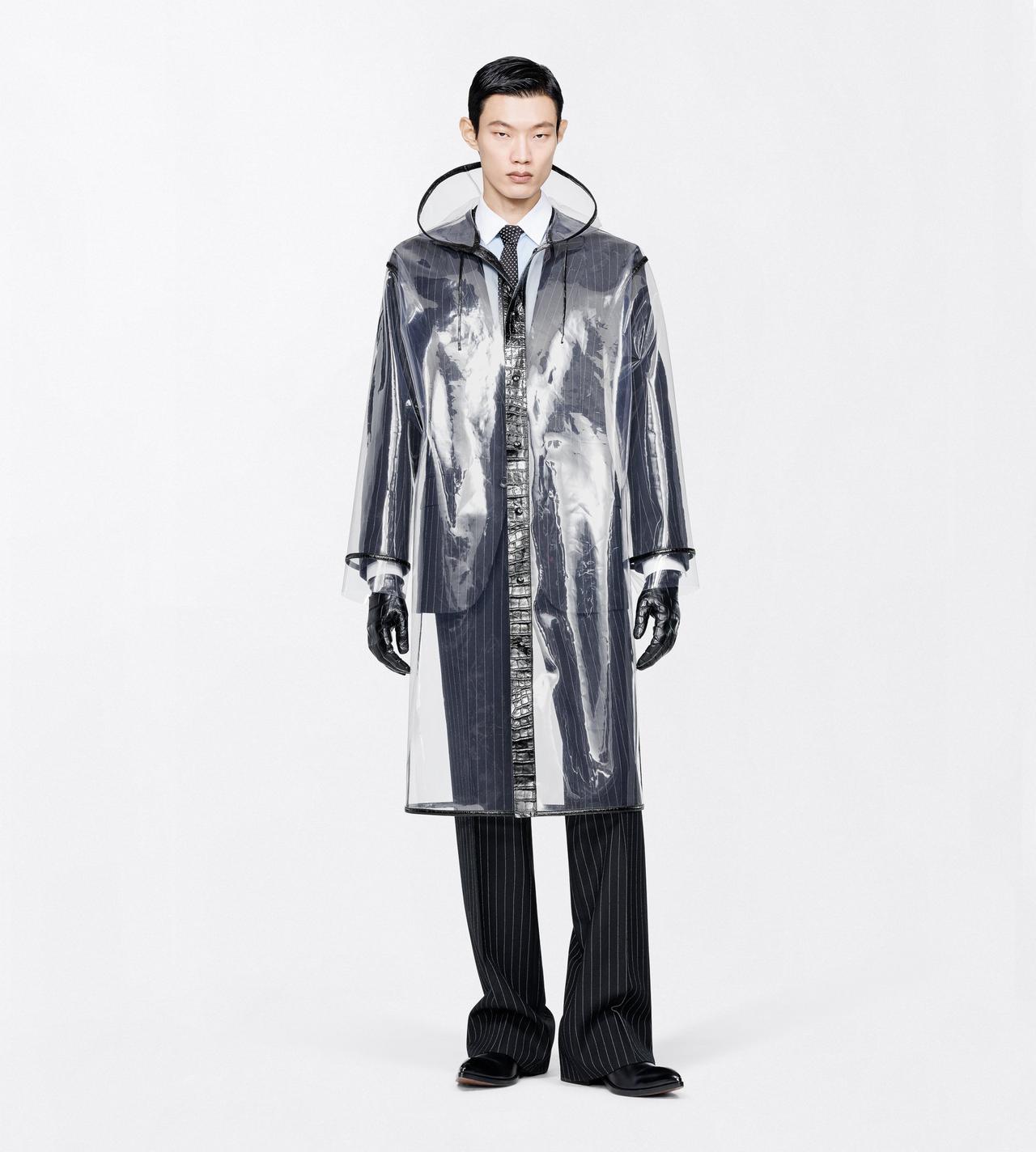TOM FORD THERMOPOLYURETHANE BLACK TRANSPARENT RAINCOAT WITH PRINTED LEATHER DETAILS