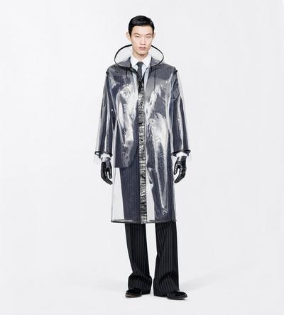TOM FORD THERMOPOLYURETHANE BLACK TRANSPARENT RAINCOAT WITH PRINTED LEATHER DETAILS