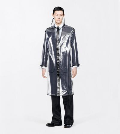 TOM FORD THERMOPOLYURETHANE BLACK TRANSPARENT RAINCOAT WITH PRINTED LEATHER DETAILS