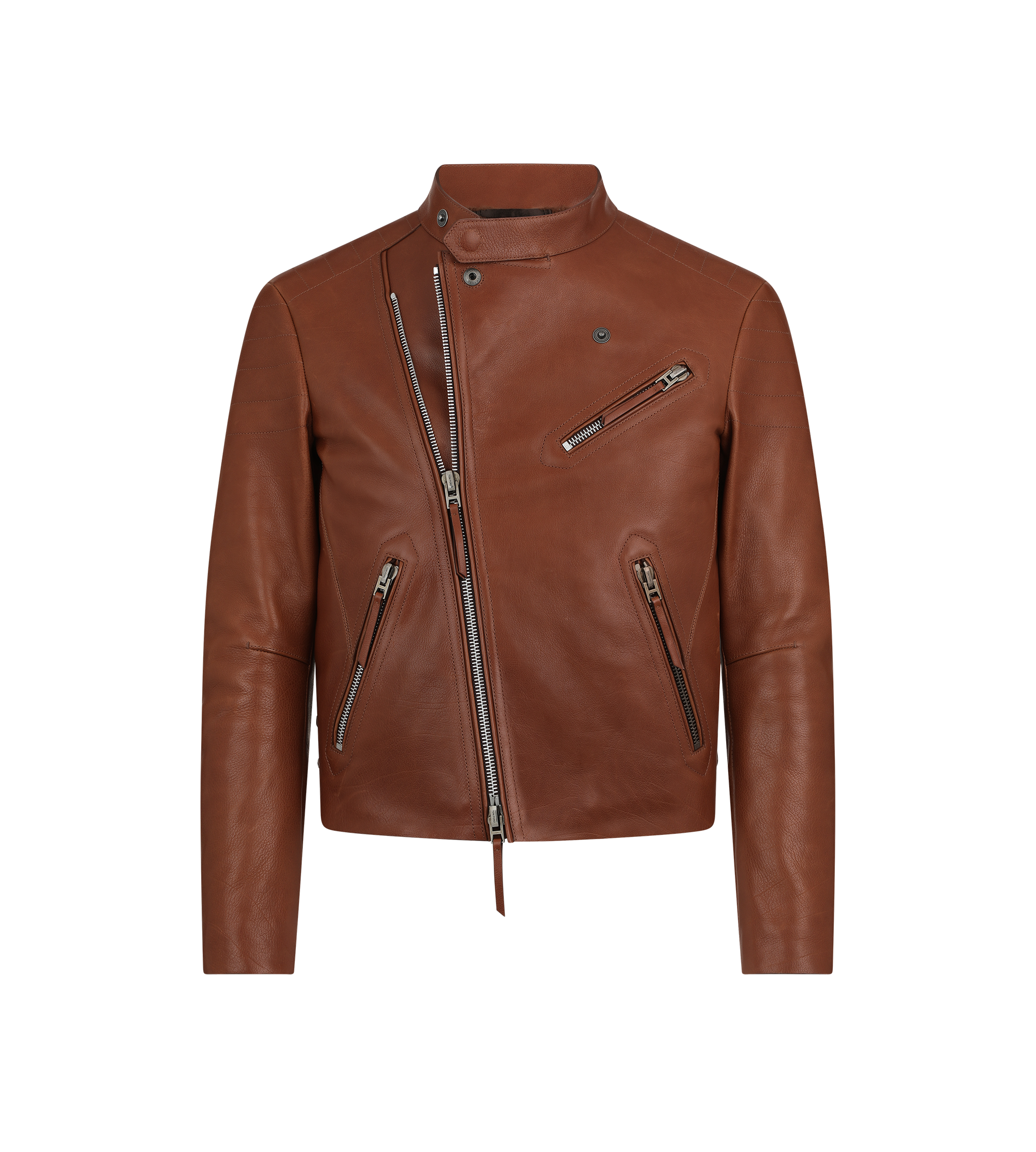 VESTE DE COURSE ASYM&Eacute;TRIQUE EN CUIR FLEUR DE BUFFLE