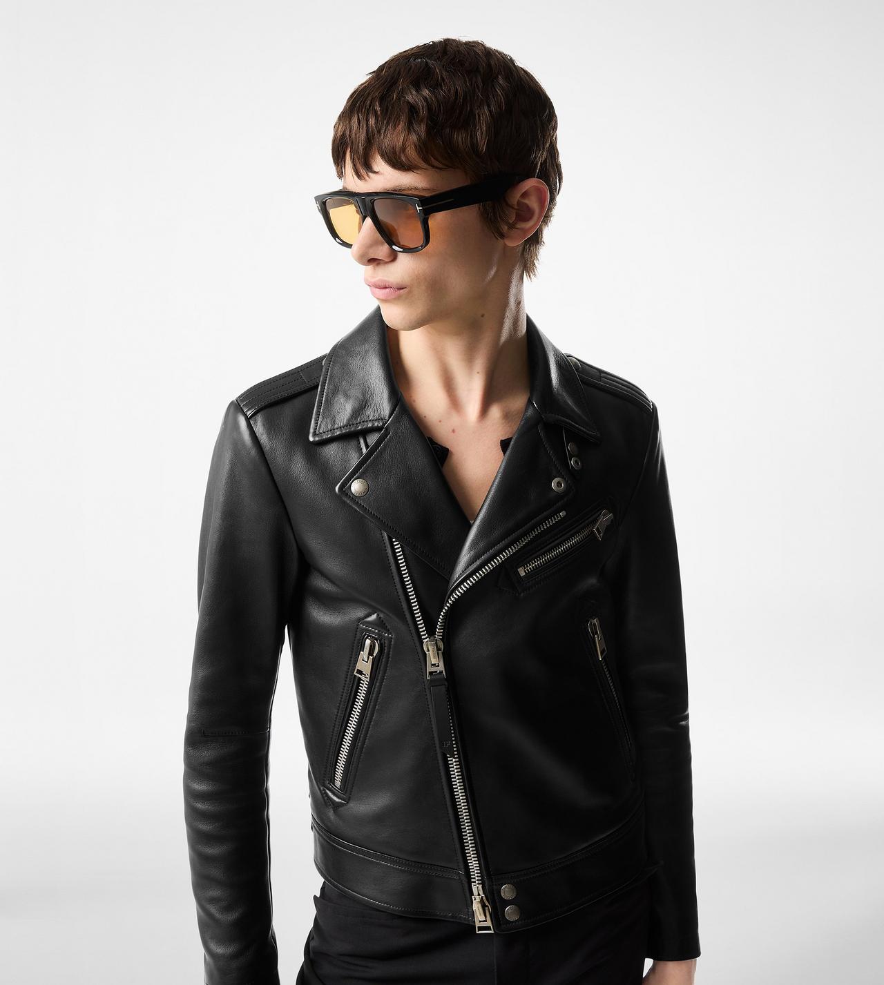 GRAIN LEATHER ASYMMETRIC BIKER image number 1