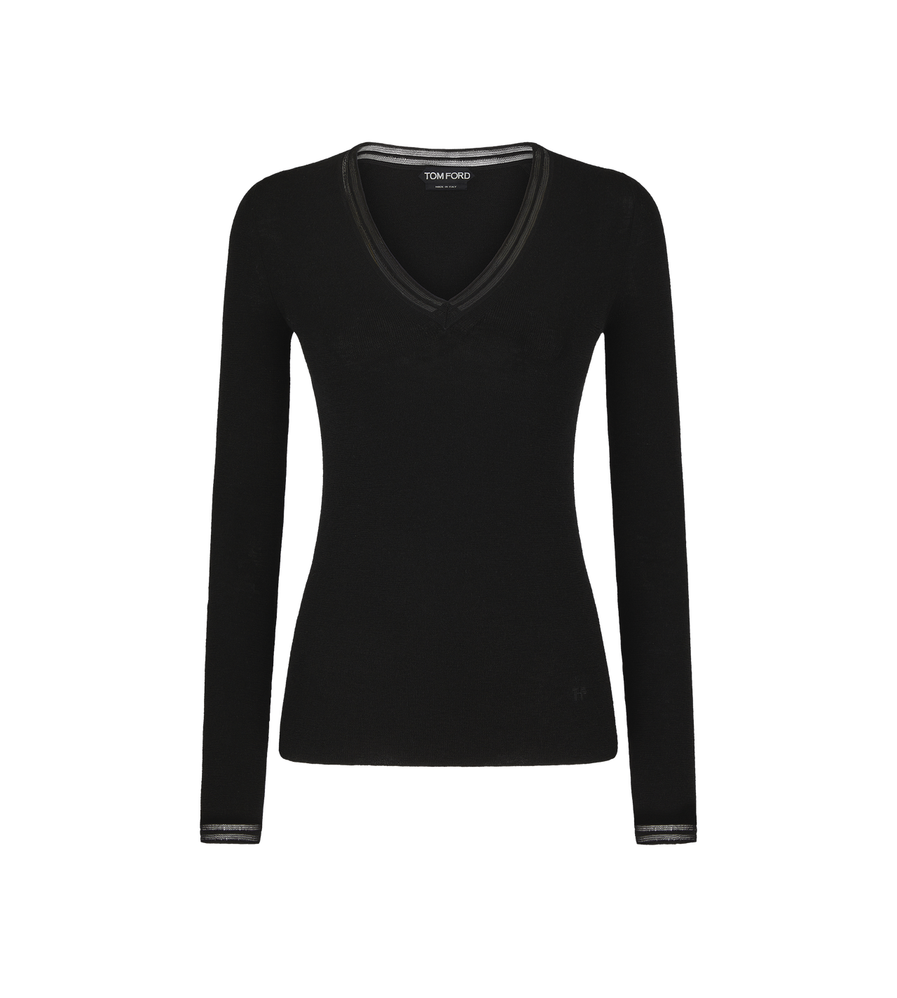 FULL NEEDLE FINE CASHMERE SILK KNIT V-NECK TOP image number 0