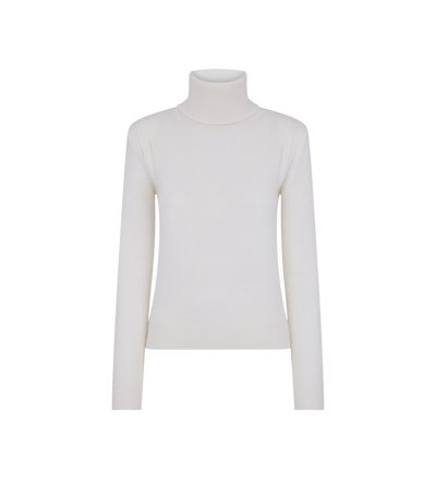 SOFT CASHMERE KNIT TURTLENECK TOP WITH SHOULDER PADS