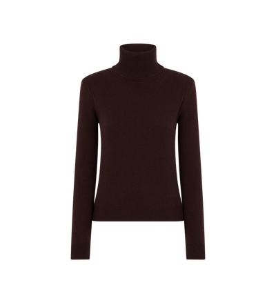 SOFT CASHMERE KNIT TURTLENECK TOP WITH SHOULDER PADS