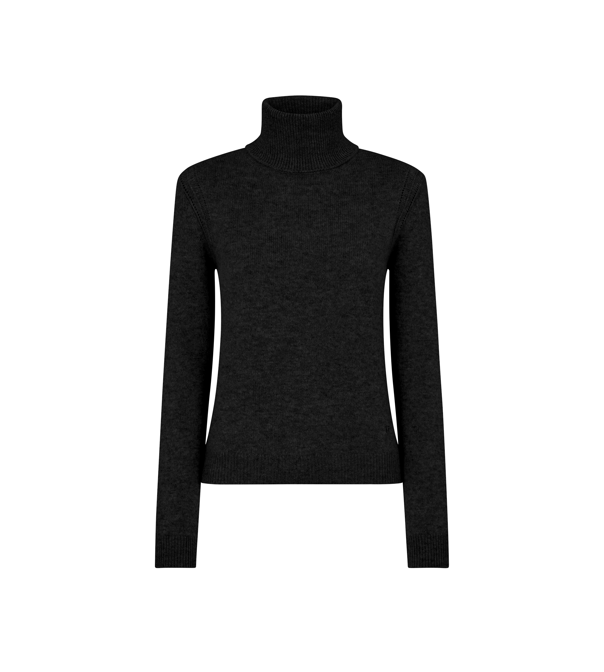 SOFT CASHMERE KNIT TURTLENECK TOP WITH SHOULDER PADS