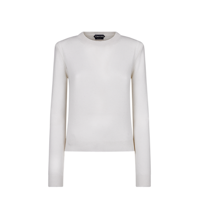 SOFT CASHMERE KNIT CREWNECK TOP WITH SHOULDER PADS