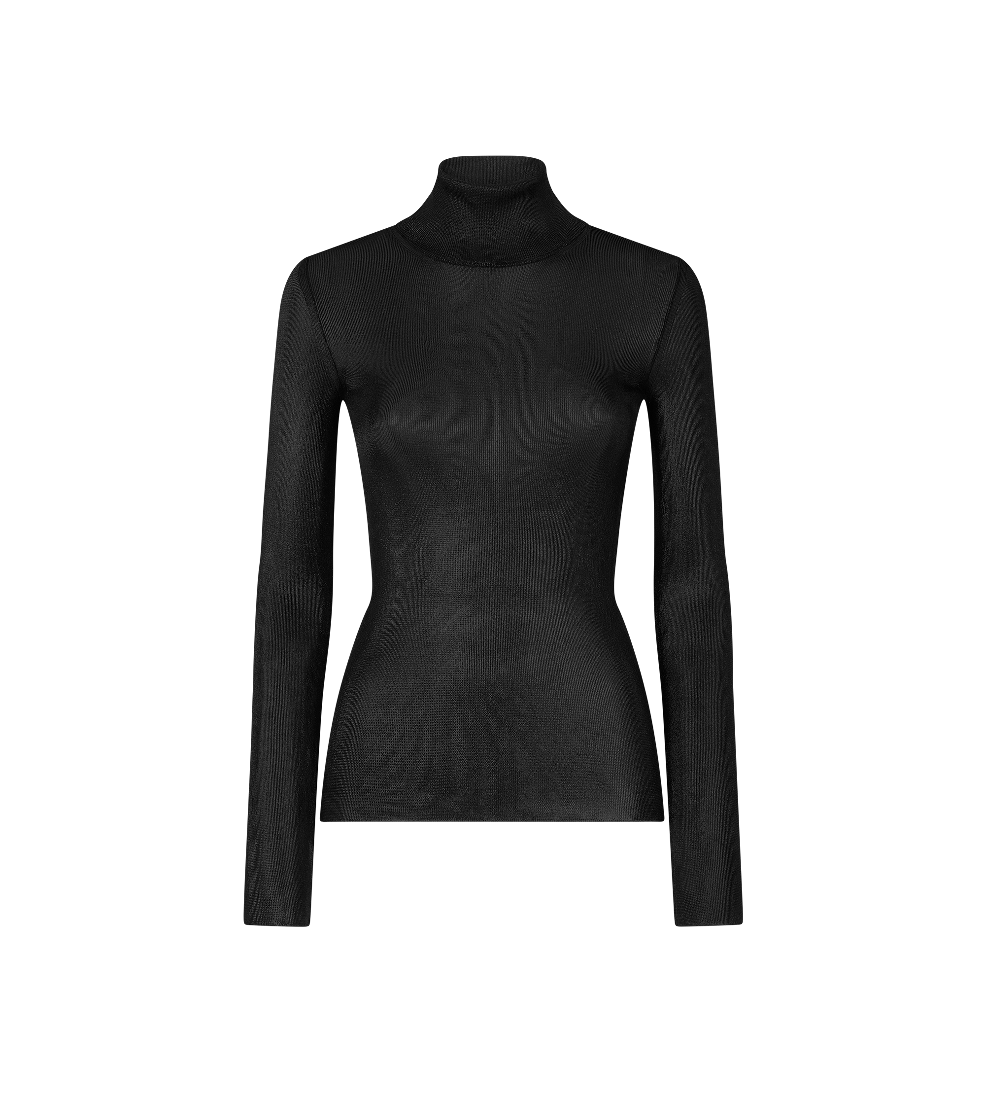 WET LOOK VISCOSE KNIT TURTLENECK TOP