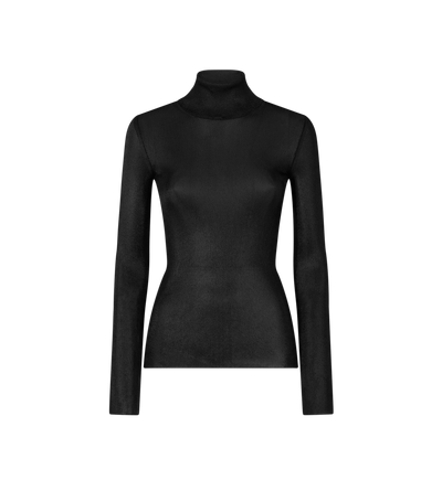 WET LOOK VISCOSE KNIT TURTLENECK TOP image number 0