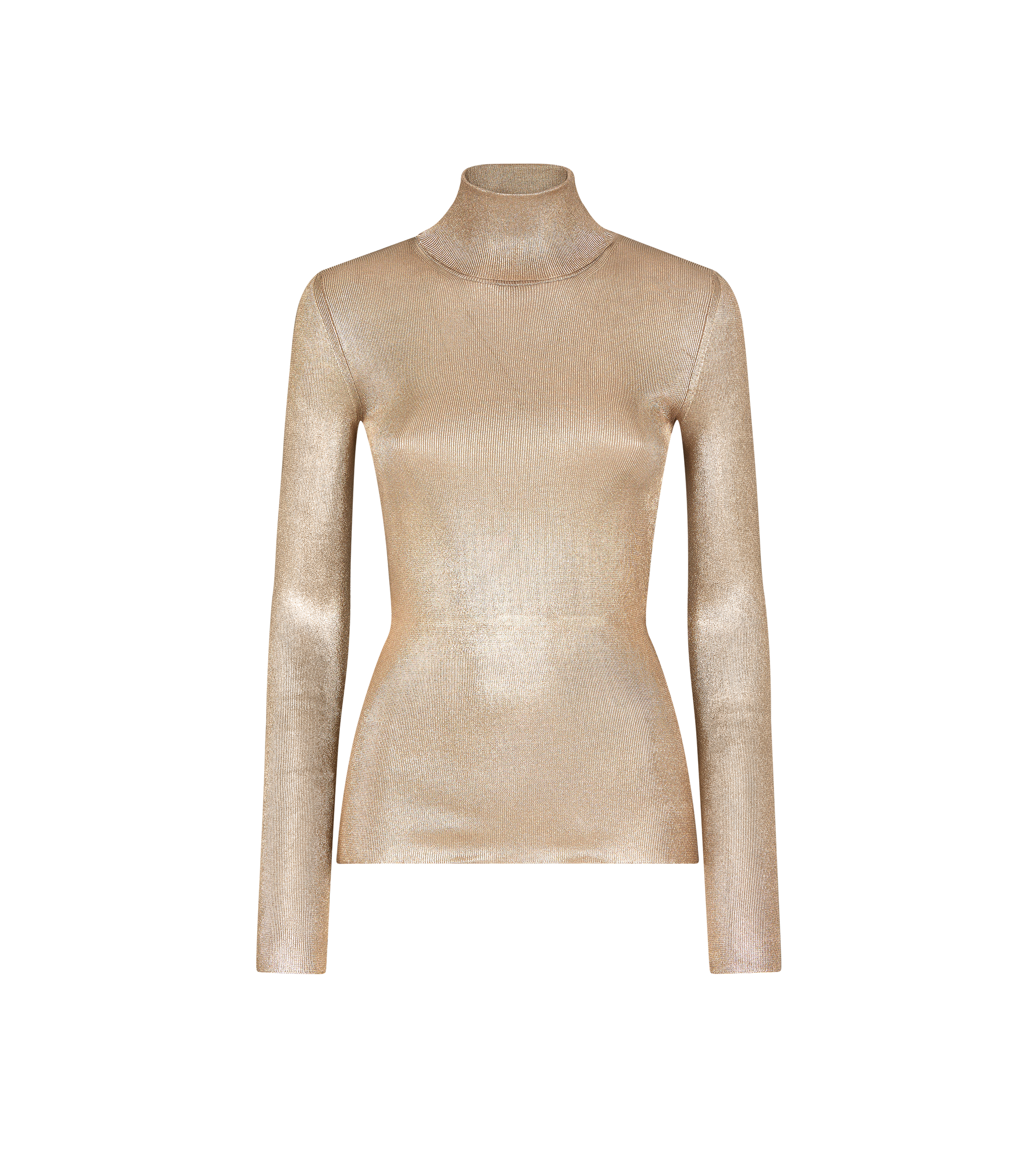 WET LOOK VISCOSE KNIT TURTLENECK TOP