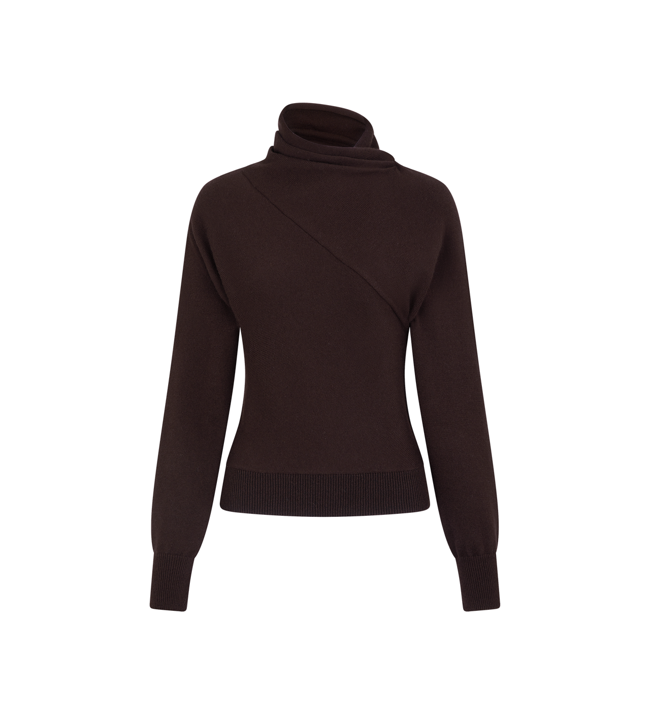 TOM FORD CASHMERE COTTON BLEND DEEP BROWN LONG SLEEVE WRAP COLLAR KNIT