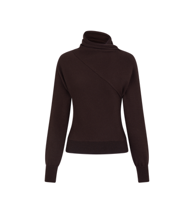 TOM FORD CASHMERE COTTON BLEND DEEP BROWN LONG SLEEVE WRAP COLLAR KNIT