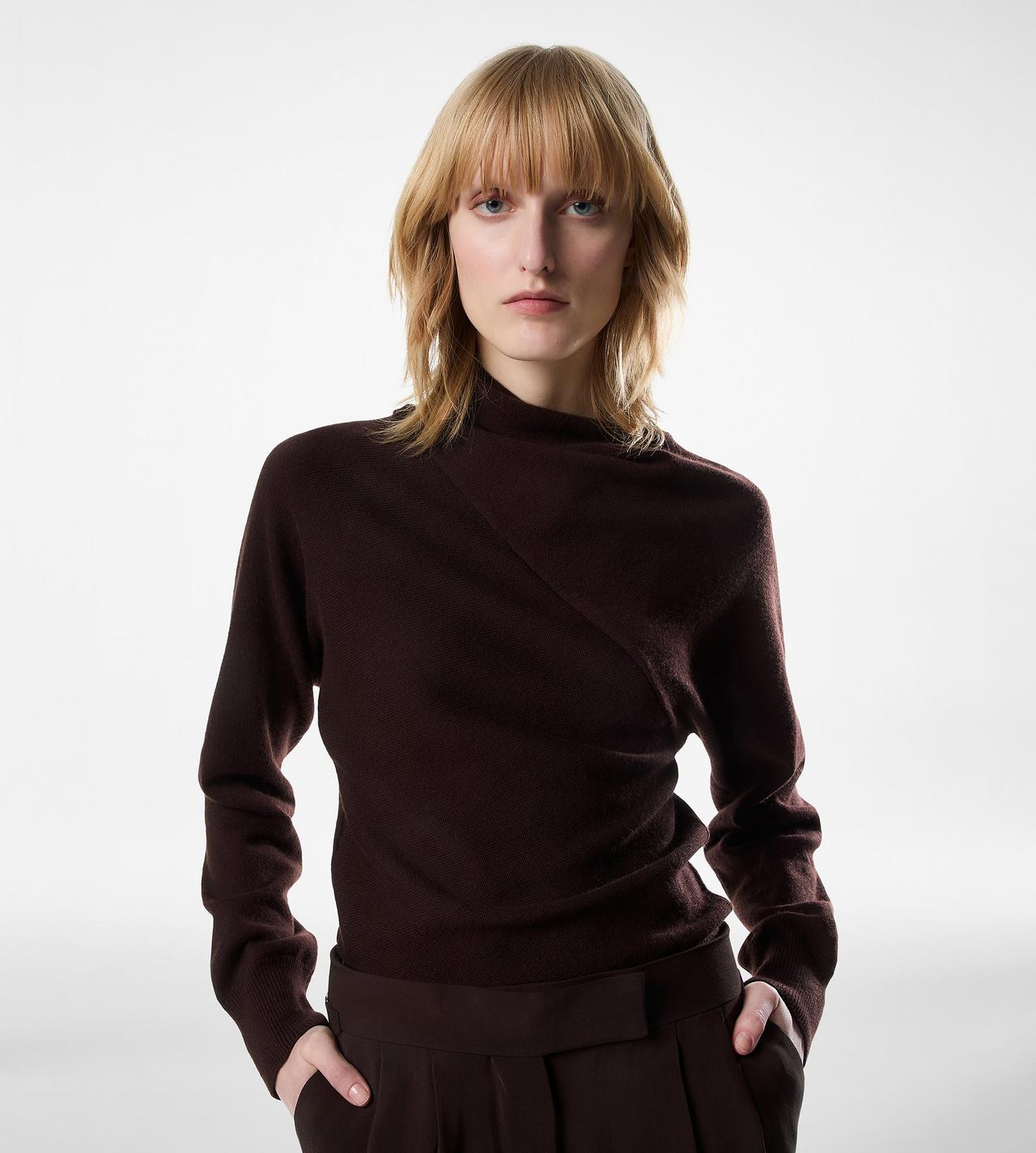 TOM FORD CASHMERE COTTON BLEND DEEP BROWN LONG SLEEVE WRAP COLLAR KNIT