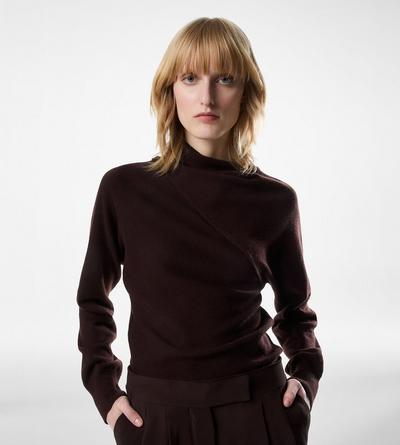 TOM FORD CASHMERE COTTON BLEND DEEP BROWN LONG SLEEVE WRAP COLLAR KNIT