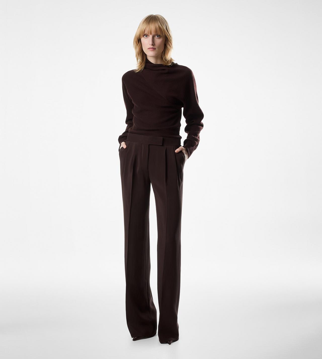 TOM FORD CASHMERE COTTON BLEND DEEP BROWN LONG SLEEVE WRAP COLLAR KNIT