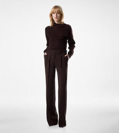 TOM FORD CASHMERE COTTON BLEND DEEP BROWN LONG SLEEVE WRAP COLLAR KNIT