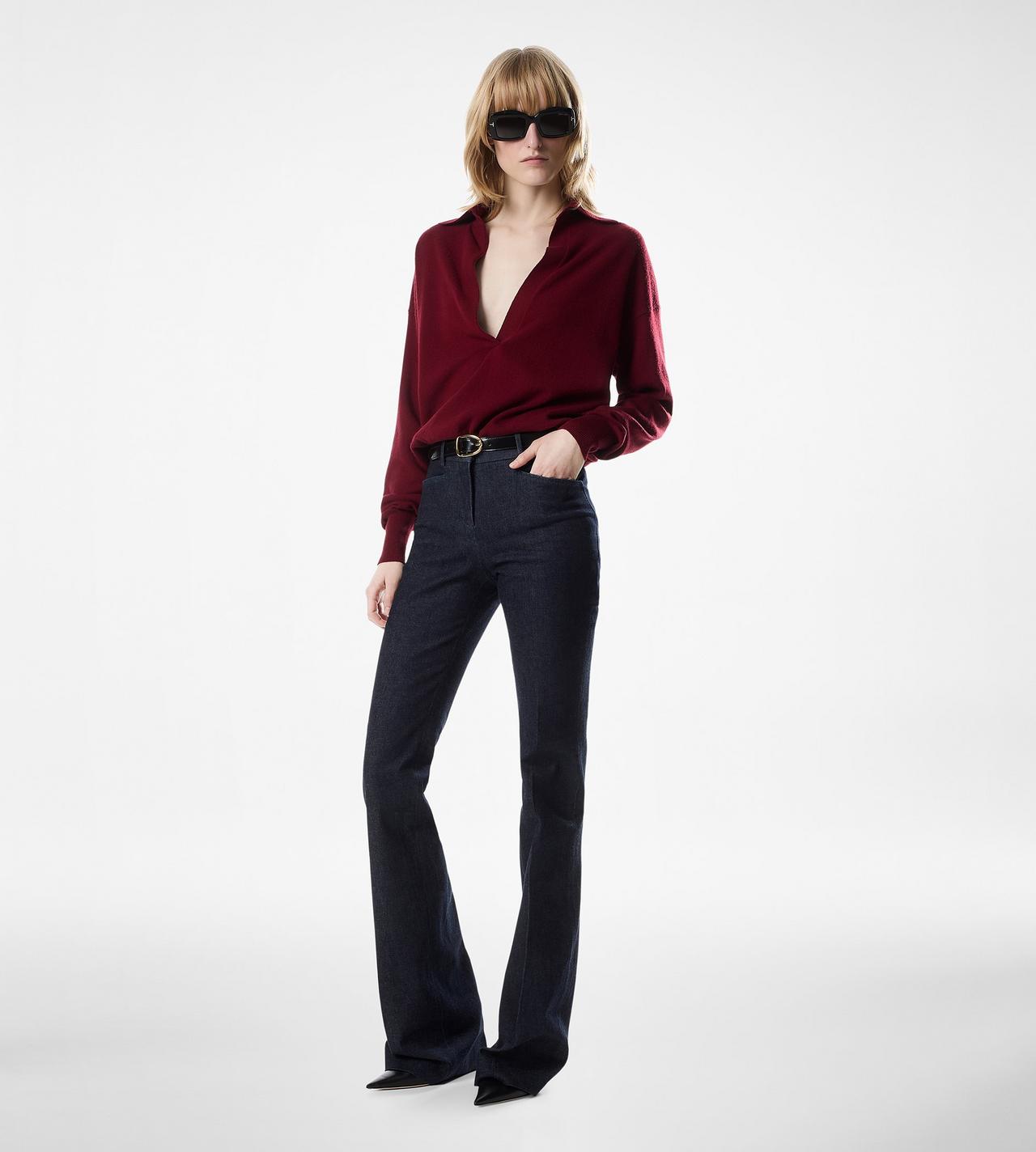 TOM FORD CASHMERE DEEP RED LONG SLEEVE CASHMERE POLO