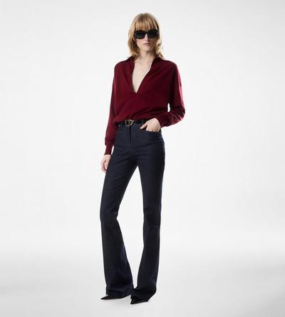 TOM FORD CASHMERE DEEP RED LONG SLEEVE CASHMERE POLO