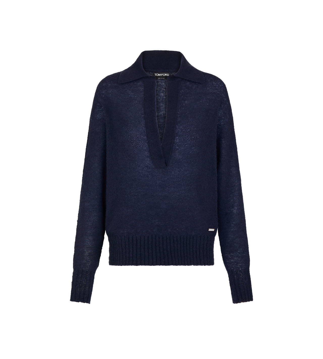 TOM FORD CASHMERE SILK BLEND BLUE LONG SLEEVE CASHMERE SILK POLO