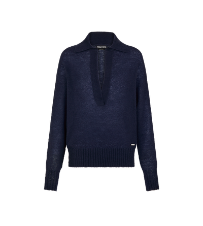 TOM FORD CASHMERE SILK BLEND BLUE LONG SLEEVE CASHMERE SILK POLO