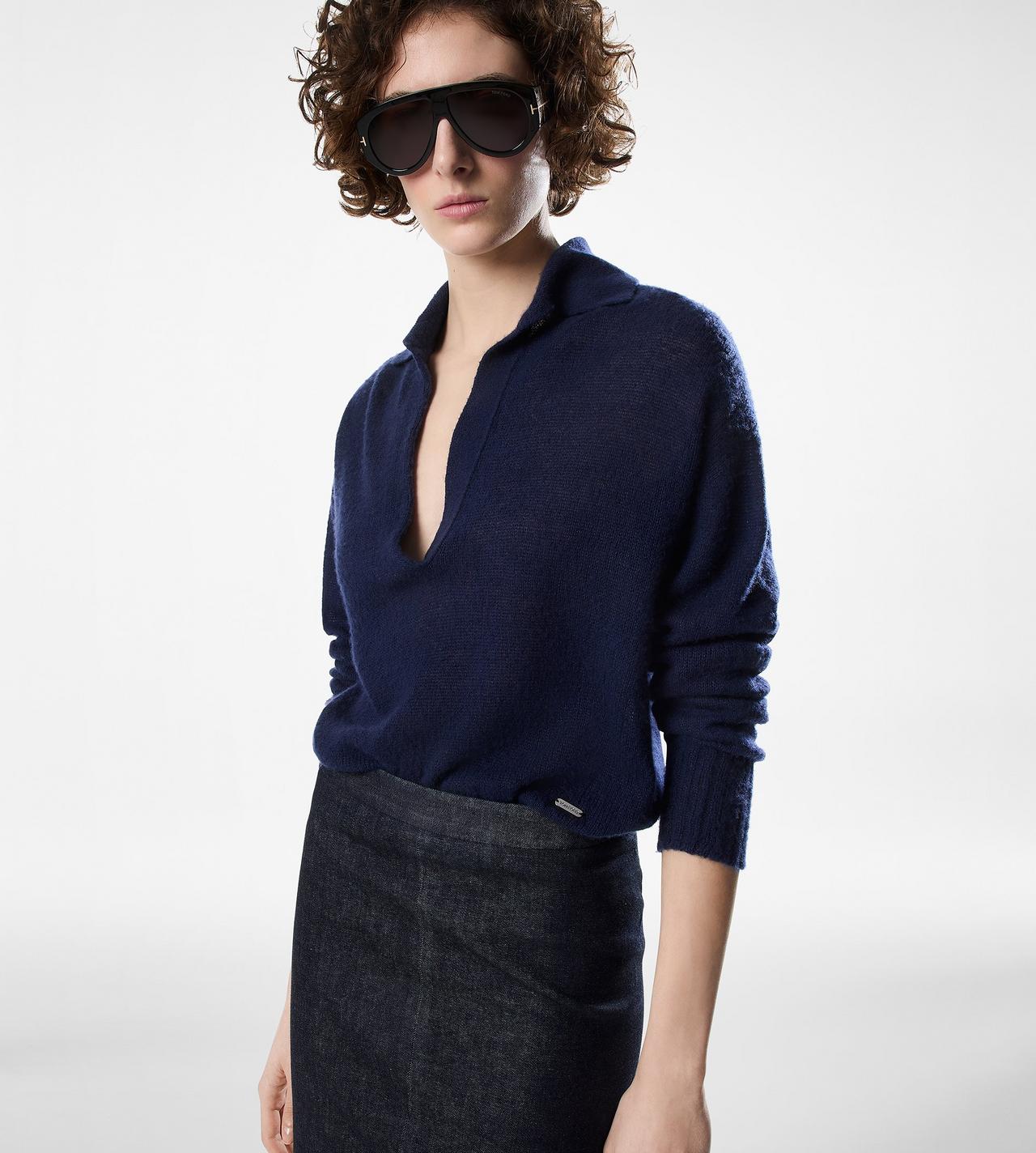 TOM FORD CASHMERE SILK BLEND BLUE LONG SLEEVE CASHMERE SILK POLO