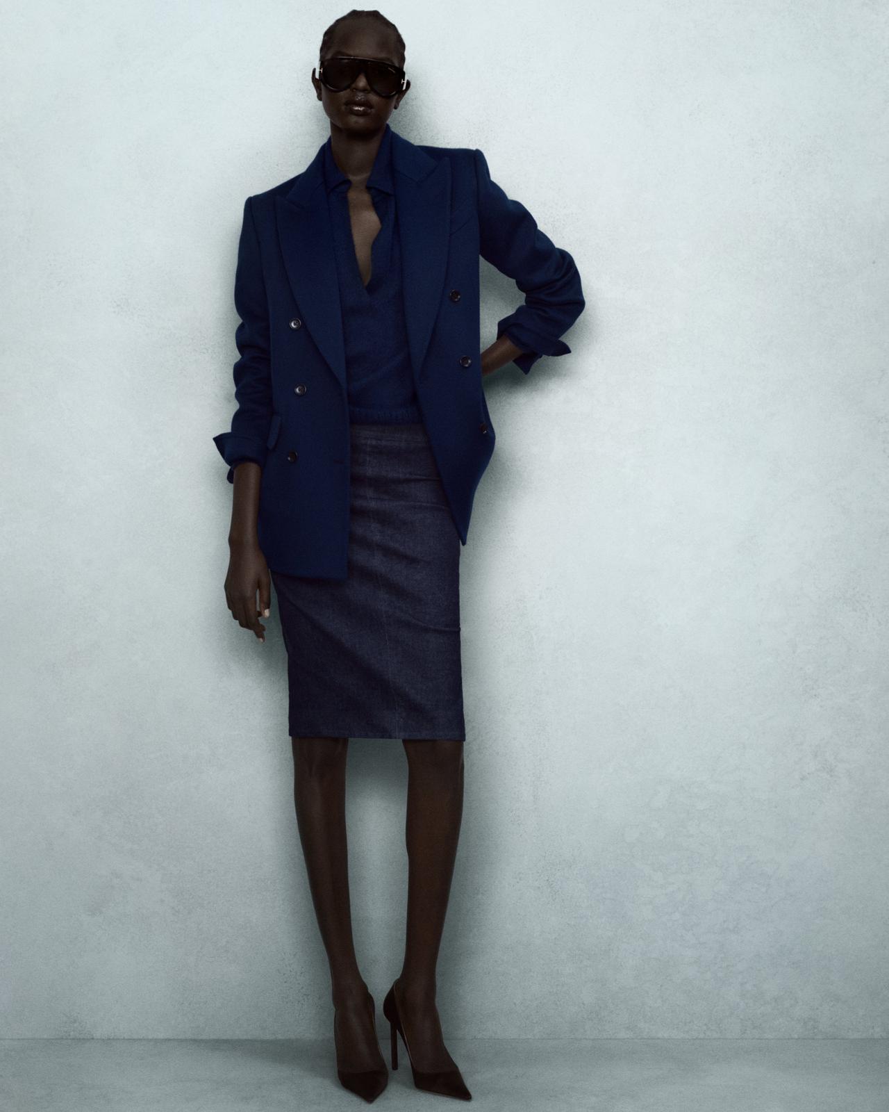 TOM FORD CASHMERE SILK BLEND BLUE LONG SLEEVE CASHMERE SILK POLO