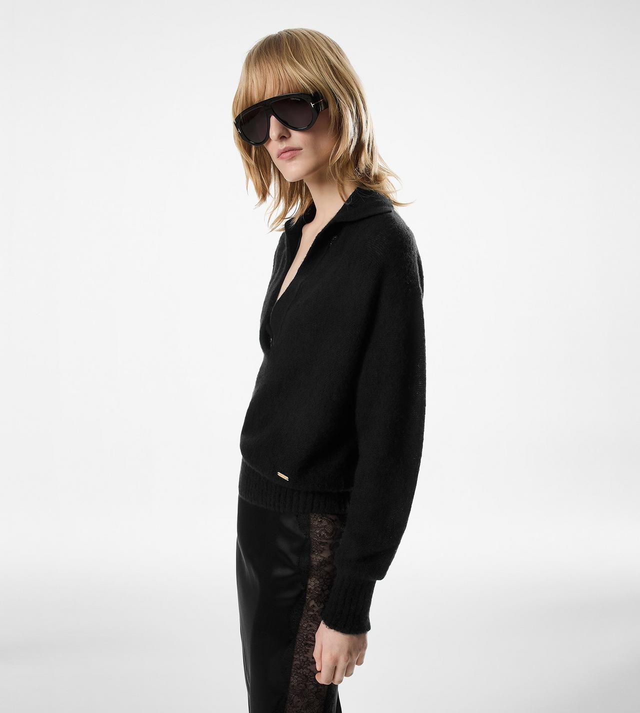 LONG SLEEVE CASHMERE SILK POLO image number 1