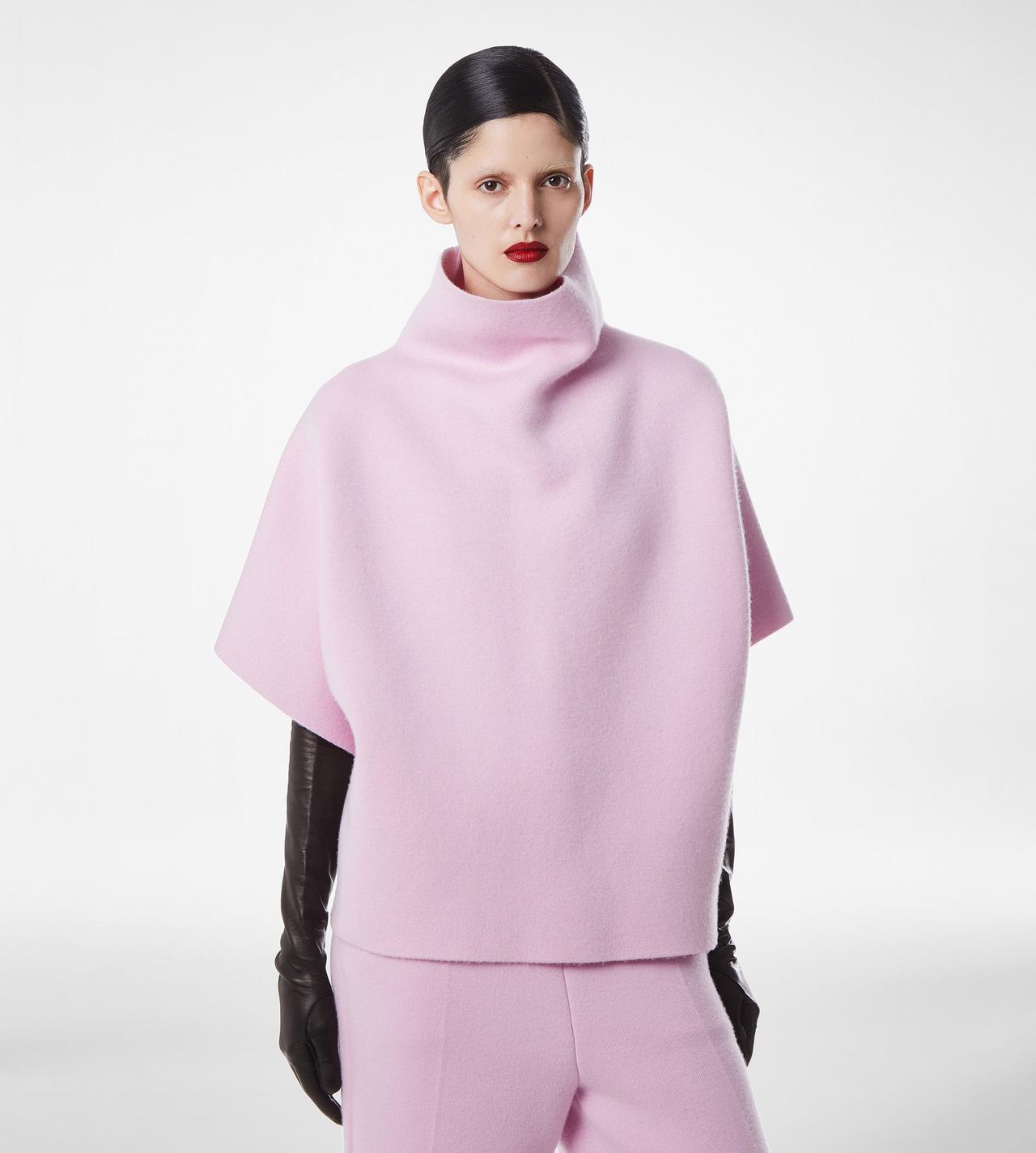 ULTRAFINE CASHMERE BLEND FUNNEL NECK SCULPTURAL T-SHIRT image number 2