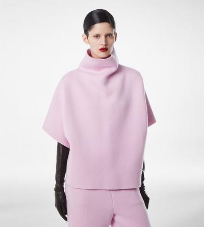 ULTRAFINE CASHMERE BLEND FUNNEL NECK SCULPTURAL T-SHIRT image number 2