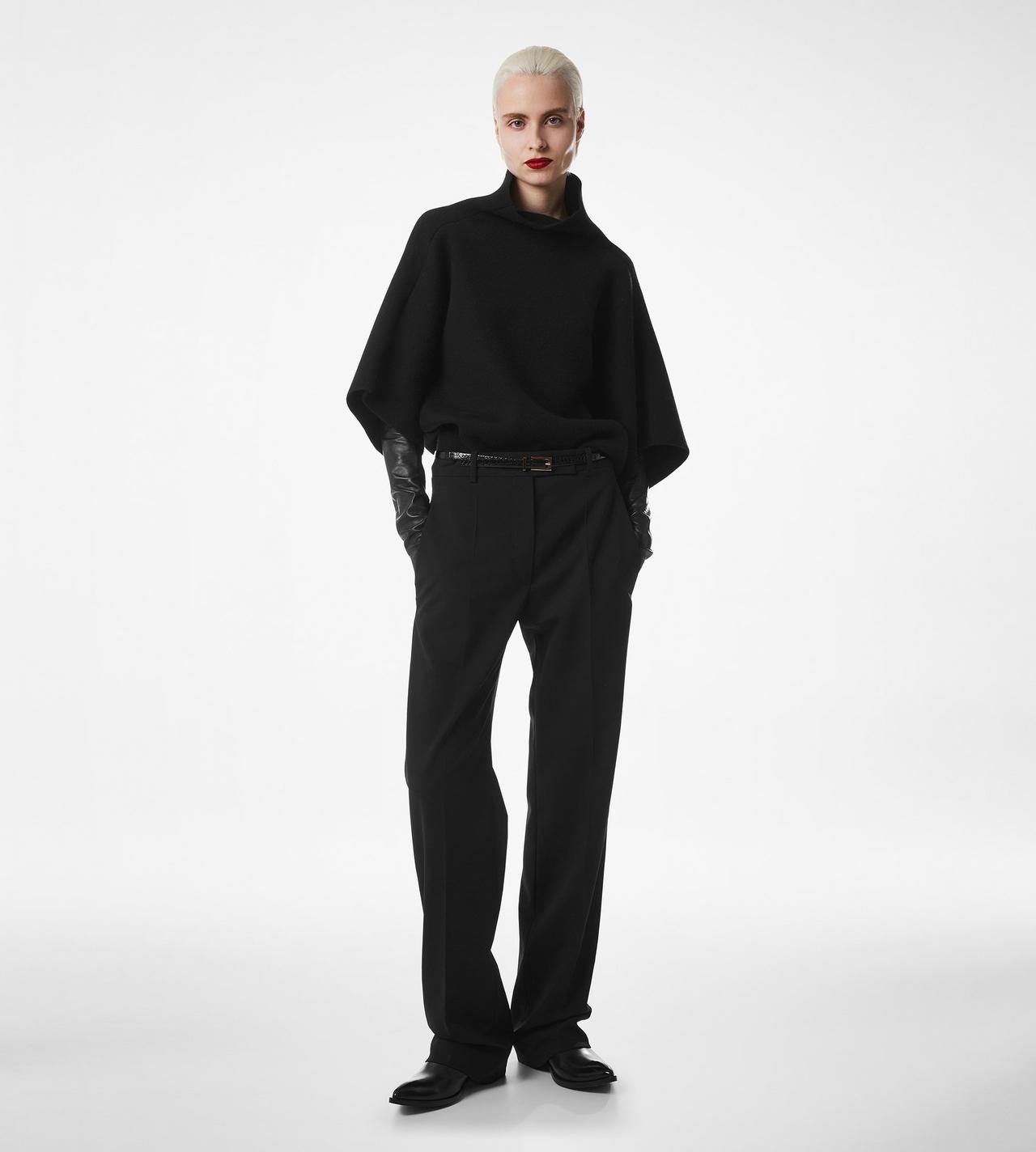 TOM FORD CASHMERE BLEND BLACK ULTRAFINE CASHMERE BLEND FUNNEL NECK SCULPTURAL T-SHIRT