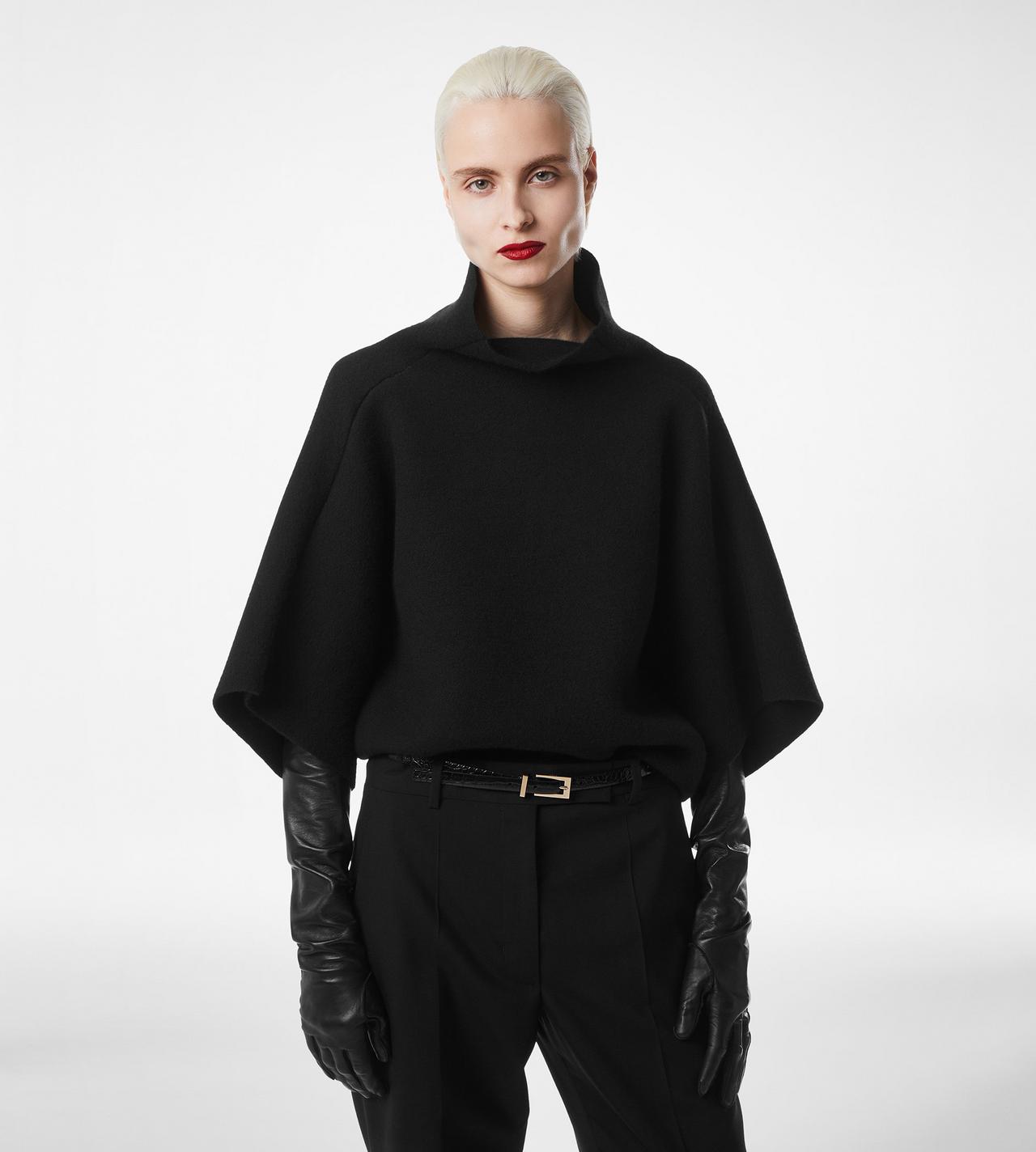 TOM FORD CASHMERE BLEND BLACK ULTRAFINE CASHMERE BLEND FUNNEL NECK SCULPTURAL T-SHIRT