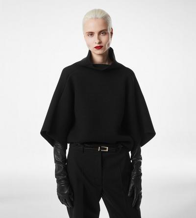 TOM FORD CASHMERE BLEND BLACK ULTRAFINE CASHMERE BLEND FUNNEL NECK SCULPTURAL T-SHIRT