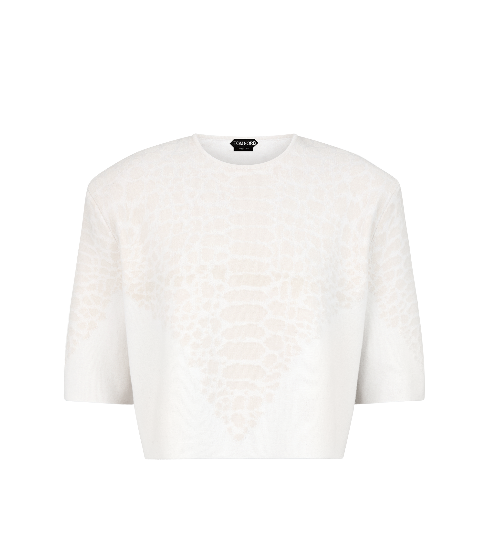 MERINO CASHMERE CREWNECK T-SHIRT WITH SILK CHENILLE EMBOSSED PYTHON DETAIL