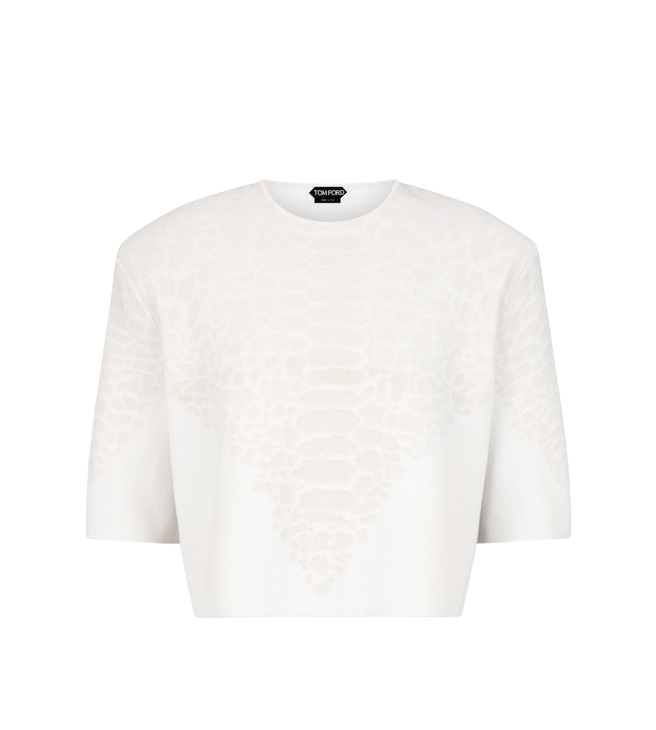 MERINO CASHMERE CREWNECK T-SHIRT WITH SILK CHENILLE EMBOSSED PYTHON DETAIL image number 0