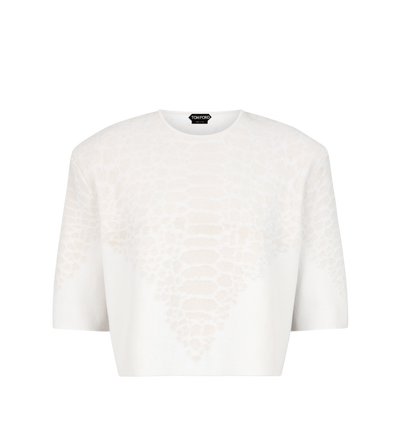 MERINO CASHMERE CREWNECK T-SHIRT WITH SILK CHENILLE EMBOSSED PYTHON DETAIL image number 0