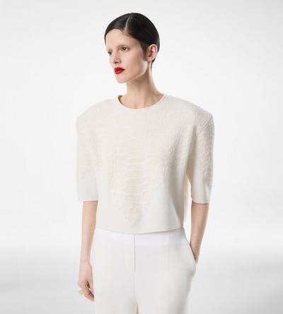 MERINO CASHMERE CREWNECK T-SHIRT WITH SILK CHENILLE EMBOSSED PYTHON DETAIL image number 1