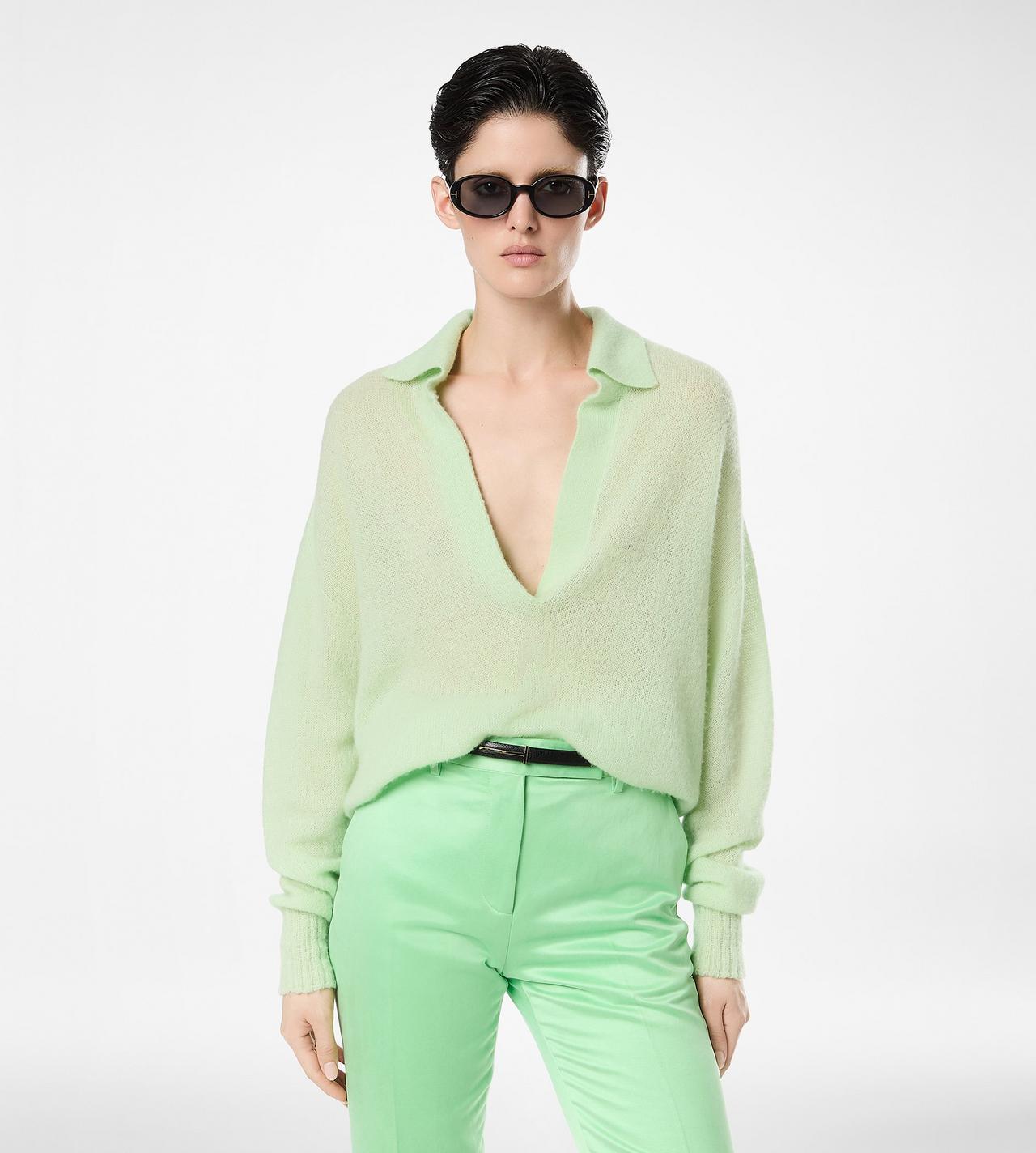 ULTRASOFT CASHMERE SILK OVERSIZED OPEN POLO COLLAR KNIT image number 2